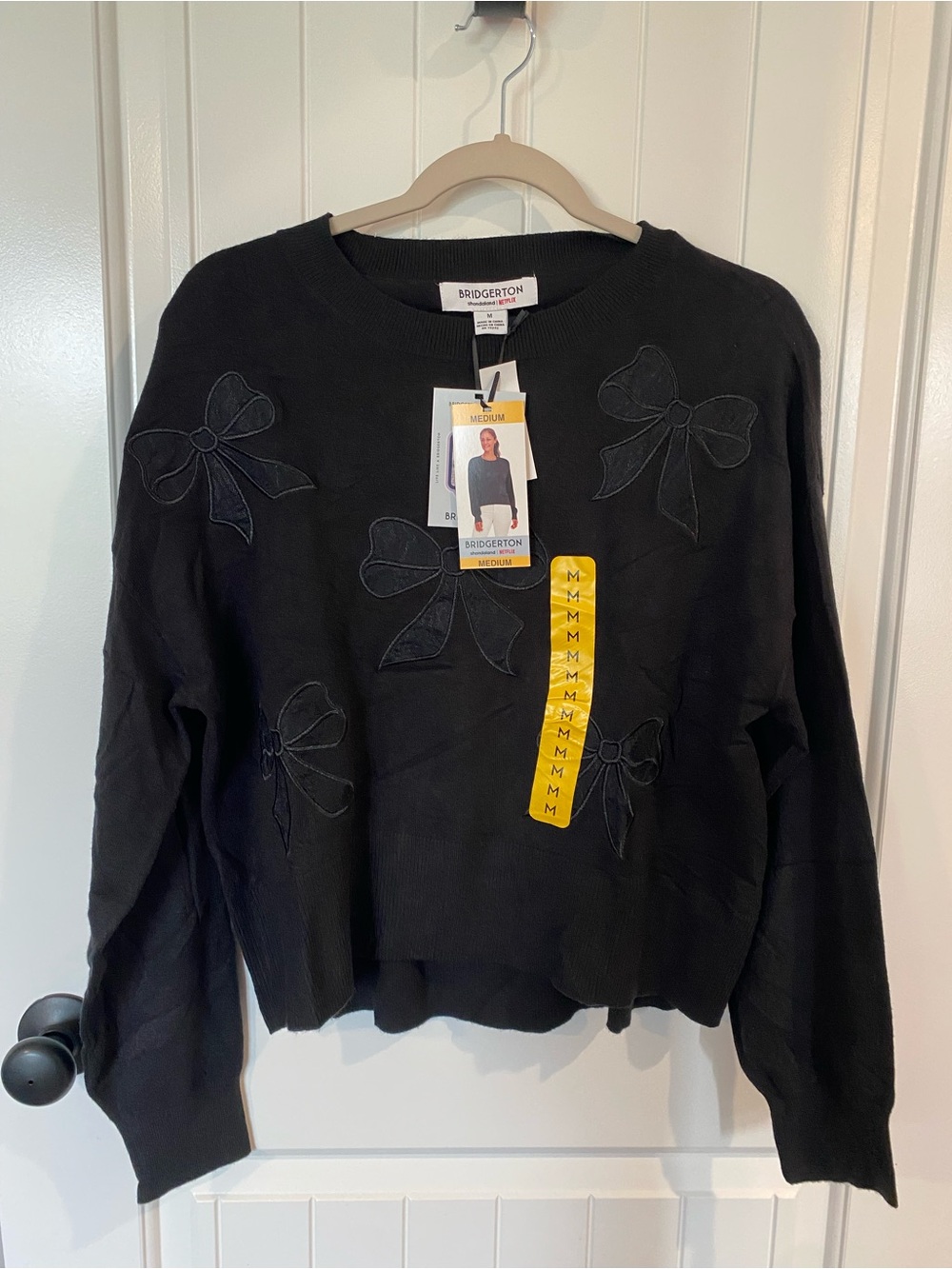 Bridgeton Black Bow-Appliqué Crewneck Sweater